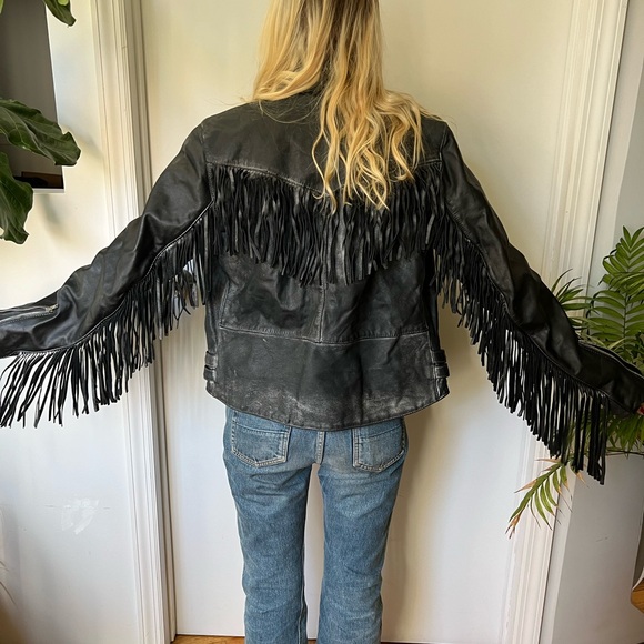 Super cool 90s  fringe vintage leather jacket - Picture 3 of 8